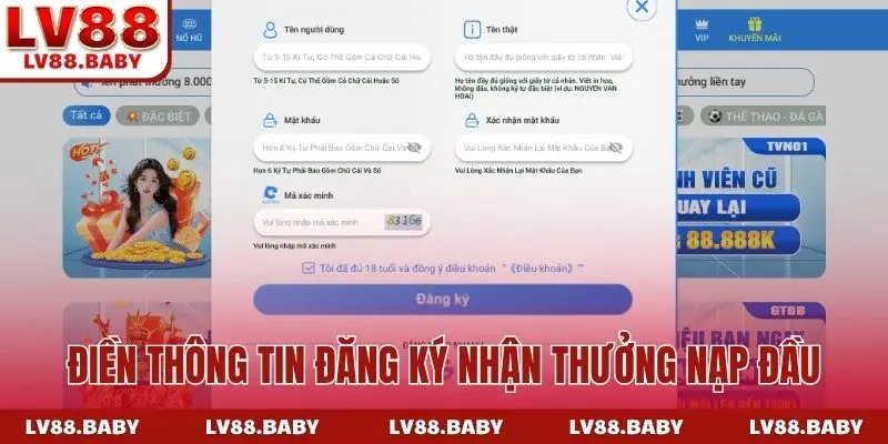 Điền thông tin đăng ký nhận thưởng nạp đầu